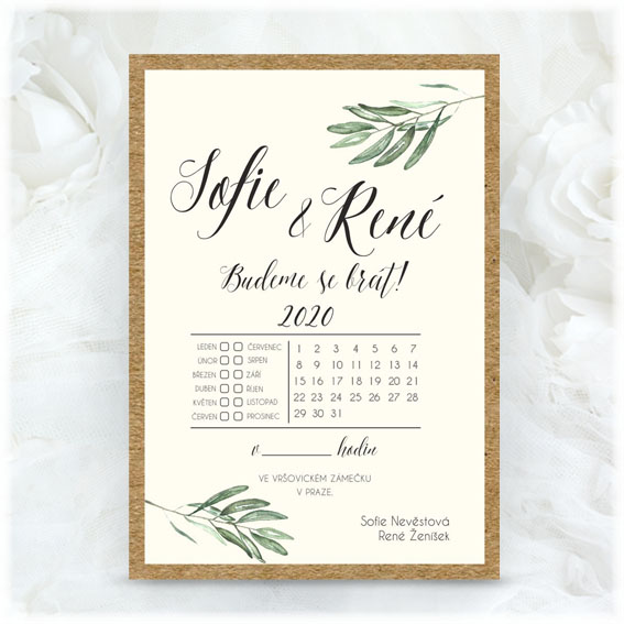 Natural Wedding invitation with calendar