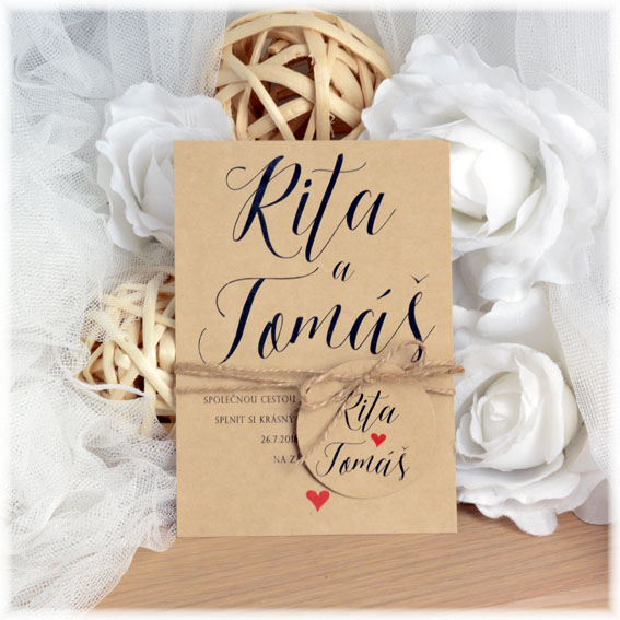 Kraft wedding invitation with string