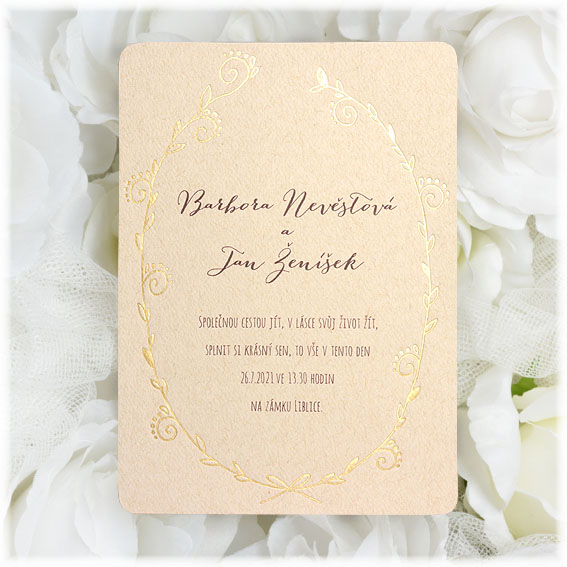 Vintage Wedding Invitation with gold embossing