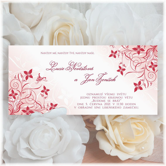 Wedding invitation with a burgundy red flowers
