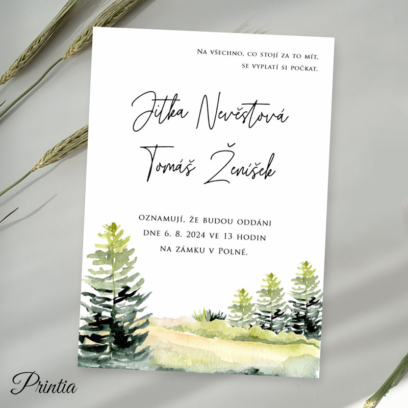 Wedding invitation with a forest motif