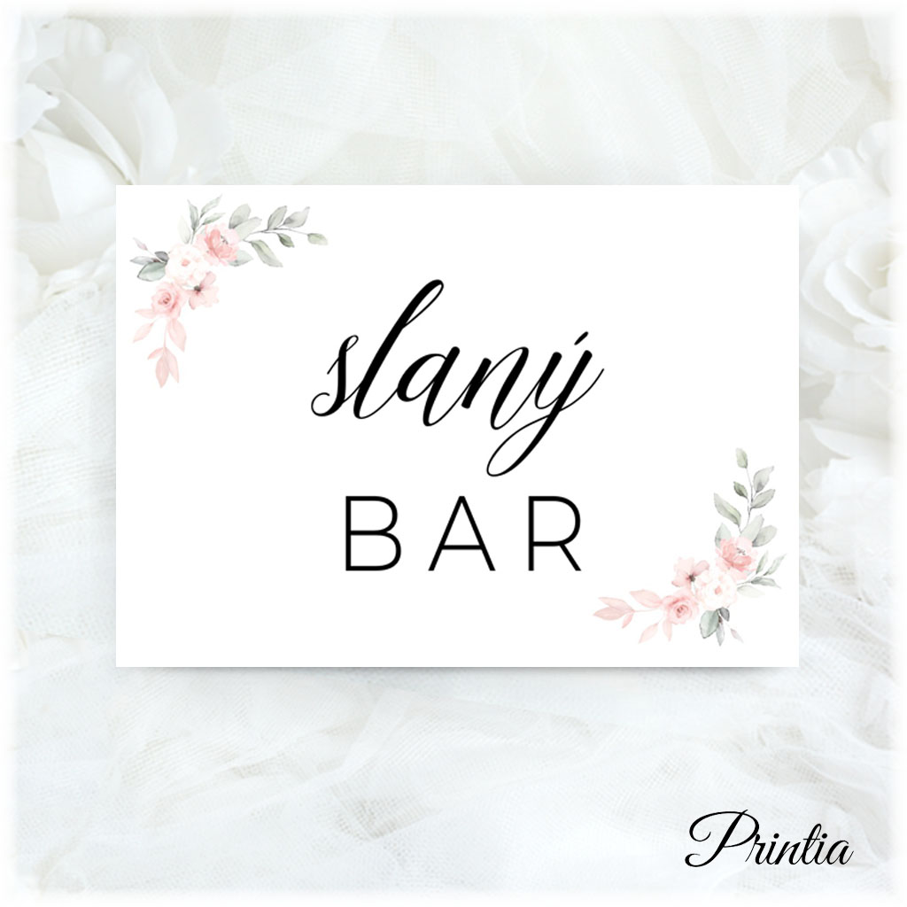 Salty bar wedding sign with a pink floral motif