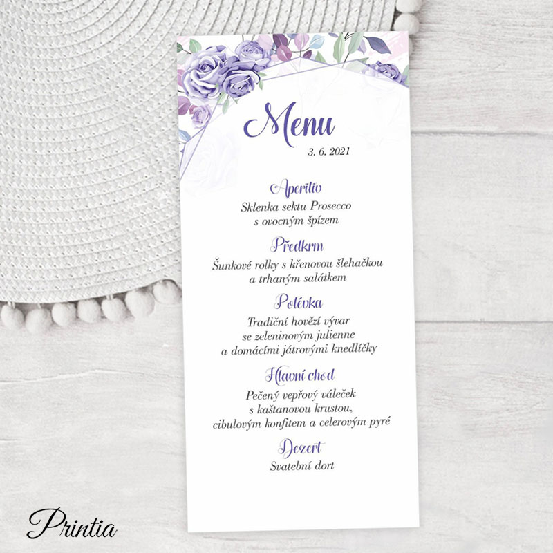 Fialové svadobné menu
