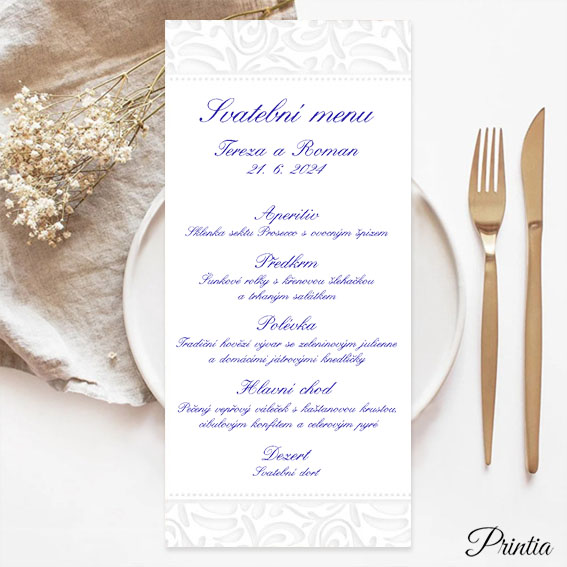 Wedding menu with pearl ornament