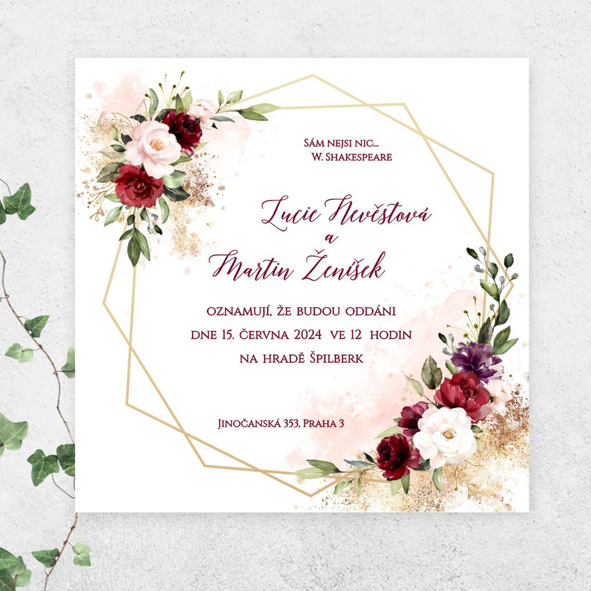 Geometric floral wedding invitation