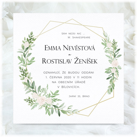 Wedding invitation floral with geometric pattern