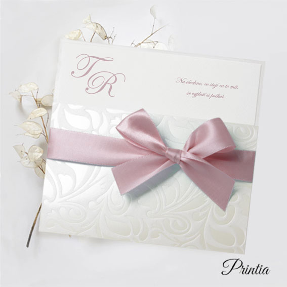 Wedding invitation with vintage rose ribbon
