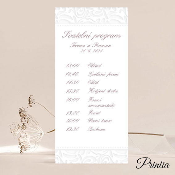 Svatební program s perleťovým ornamentem