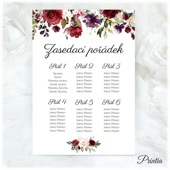 Seating chart with flowers