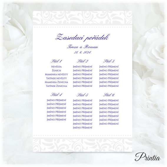 Wedding seating plan with gray ornament