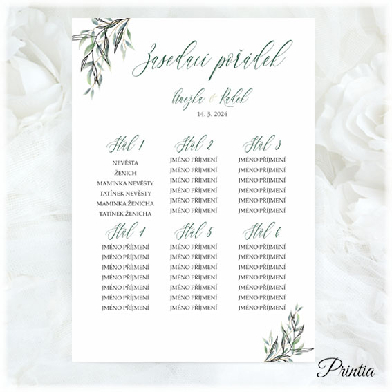 Wedding seating plan with twigs