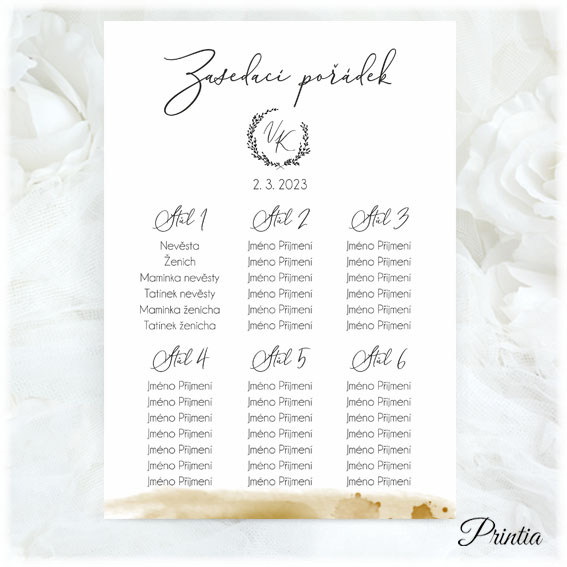 Wedding seating plan with initials