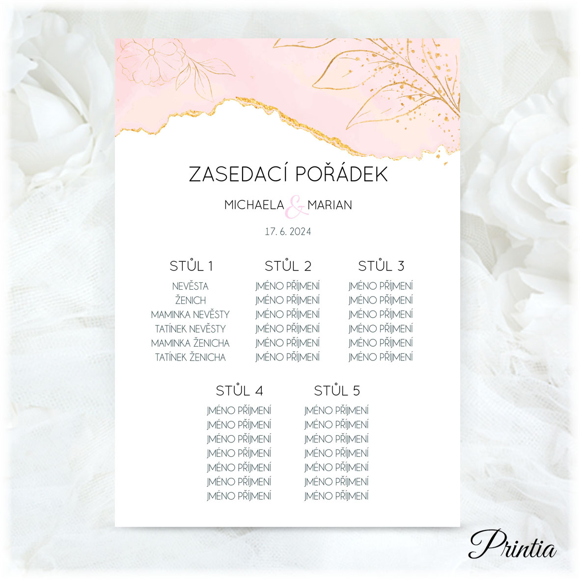 Wedding seating plan in shades of apricot