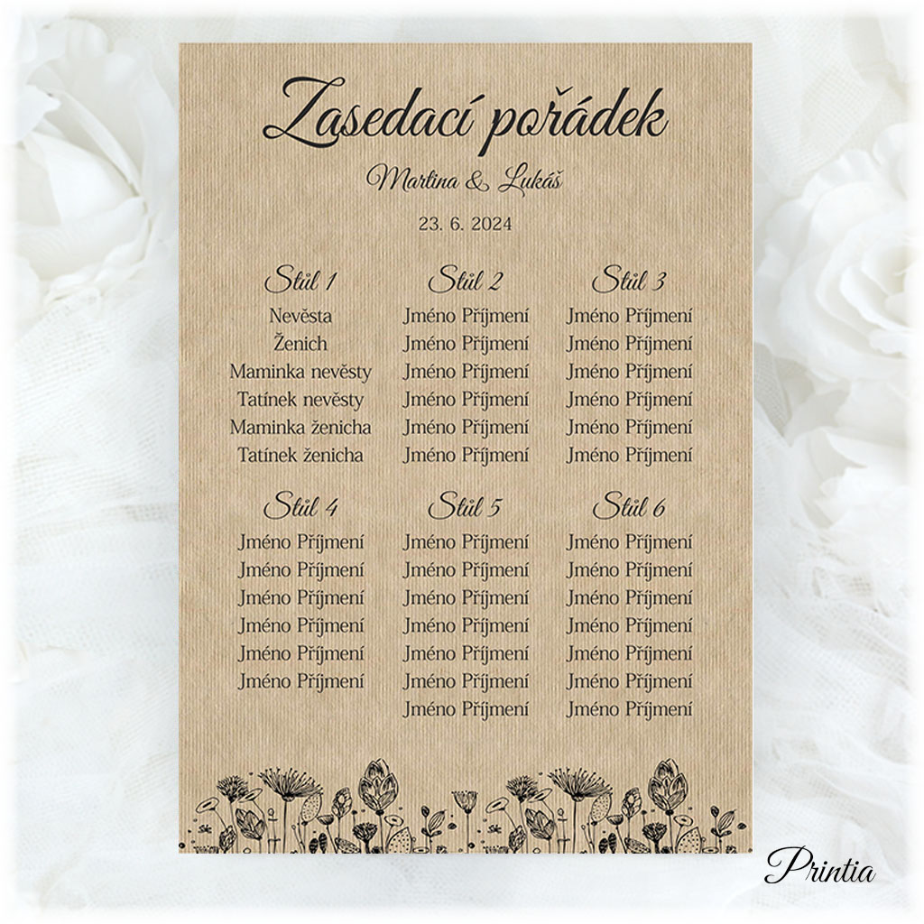 Wedding seating plan with flowers