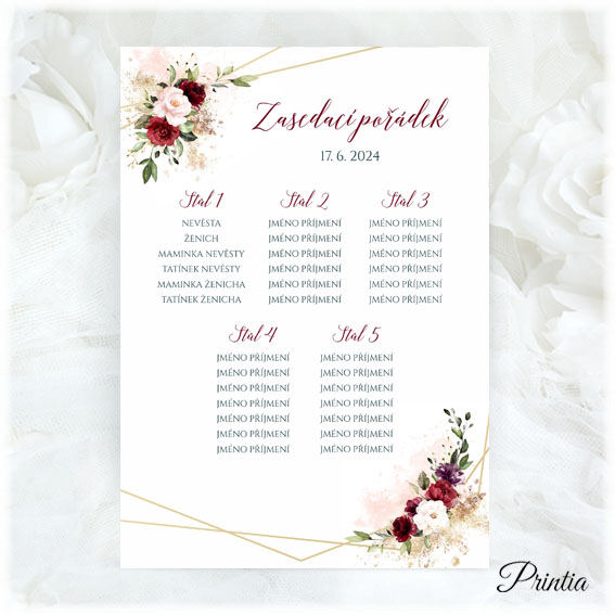 Wedding seating plan with flowers