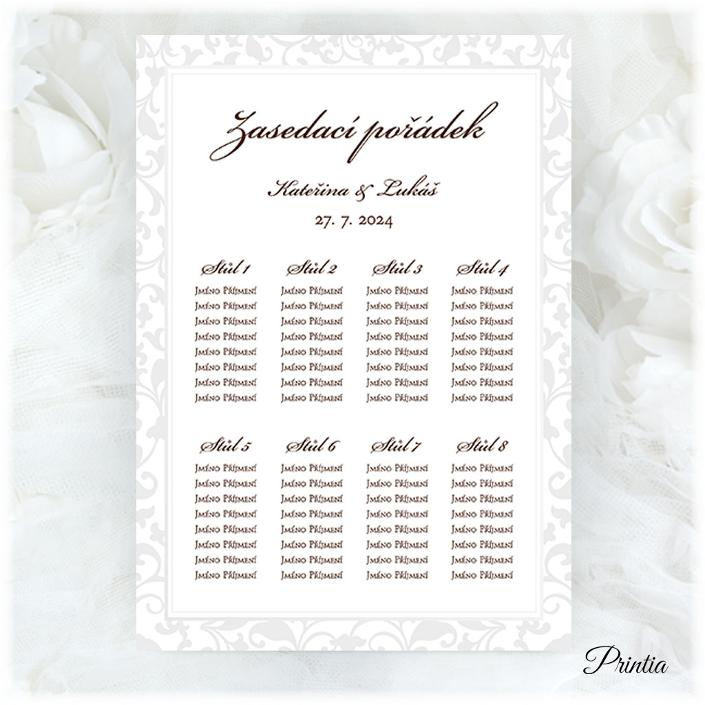 Wedding seating chart with ornament