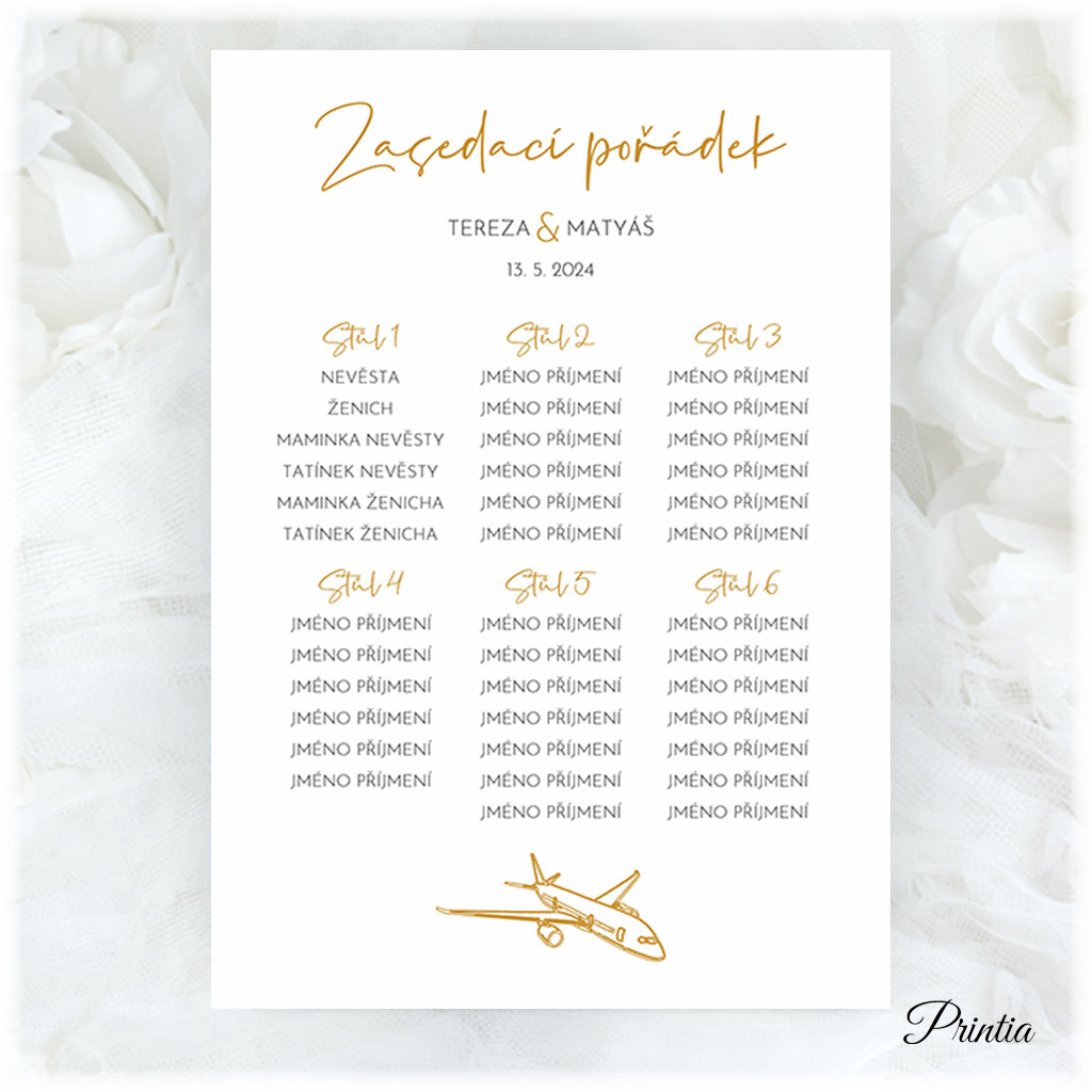 Wedding seating plan with airplane