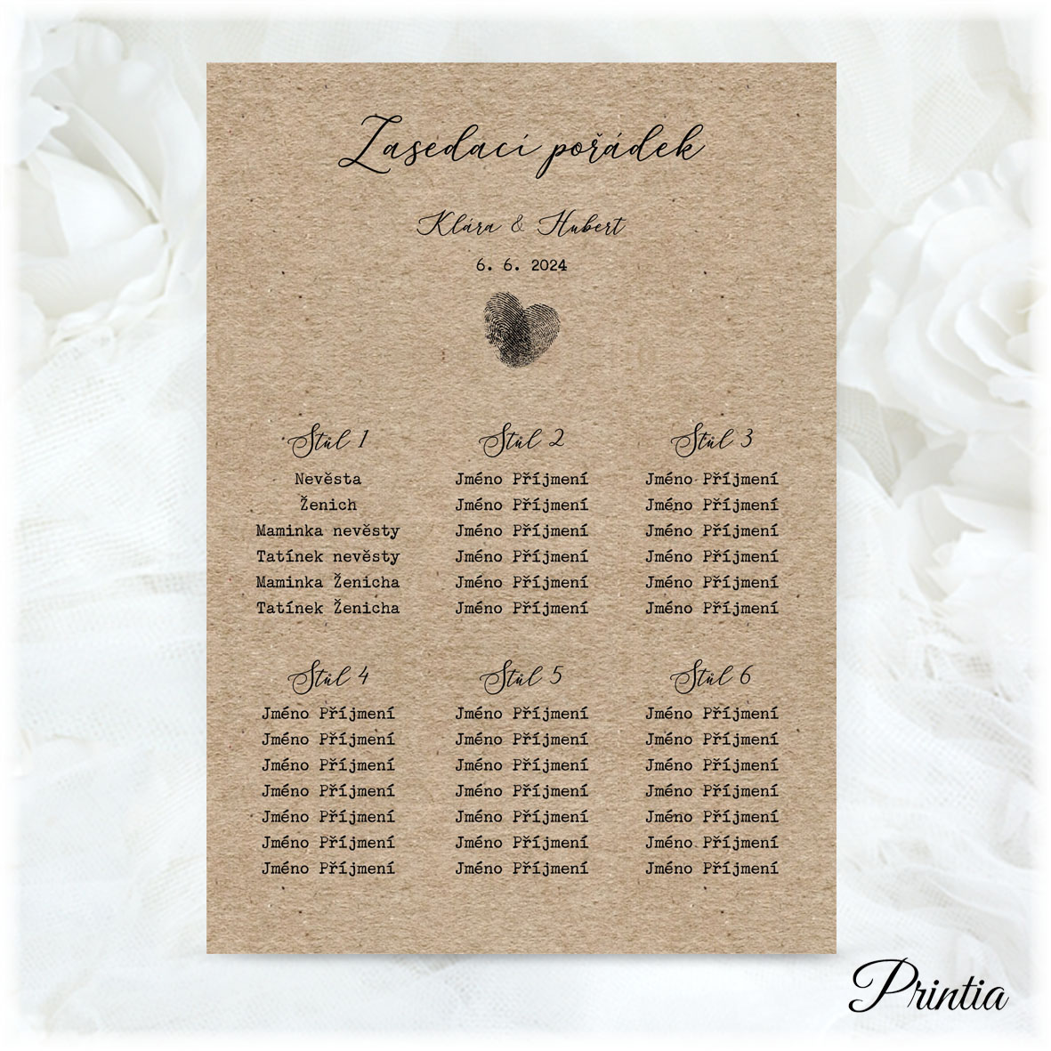 Wedding seating chart with fingerprints