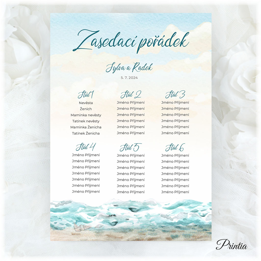 Sea and beach themed seating chart