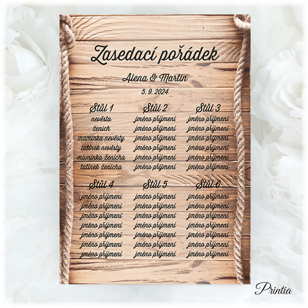 Wedding seatig chart with wooden background