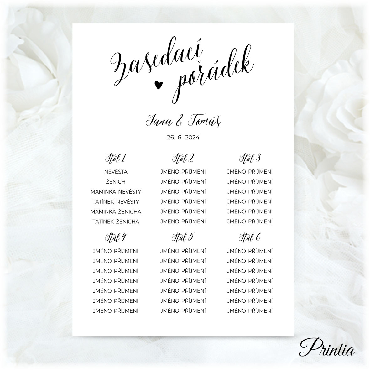 Wedding seating plan with a heart