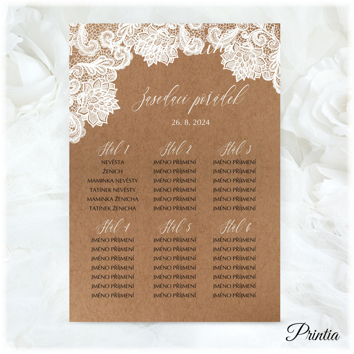 Wedding seating chart with lace