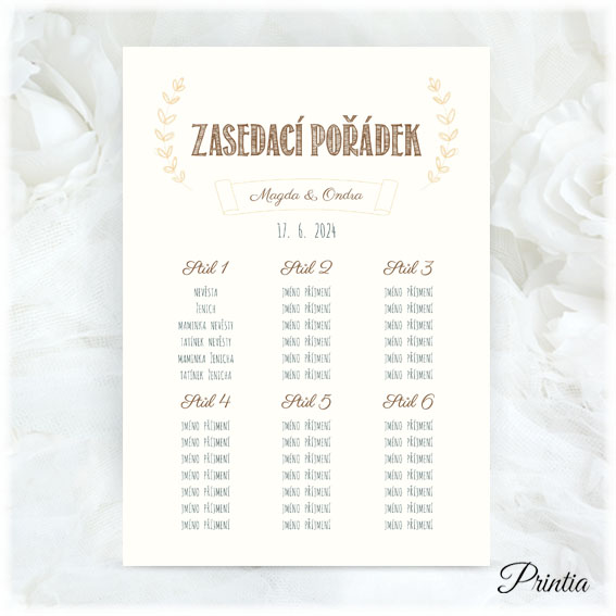 Wedding seating plan on cream paper