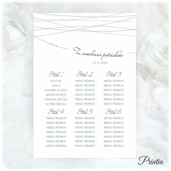 Wedding seating plan with lines and shiny little stones