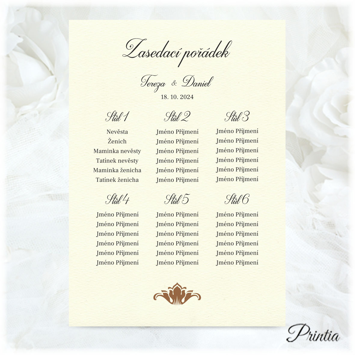 Cream wedding seating plan