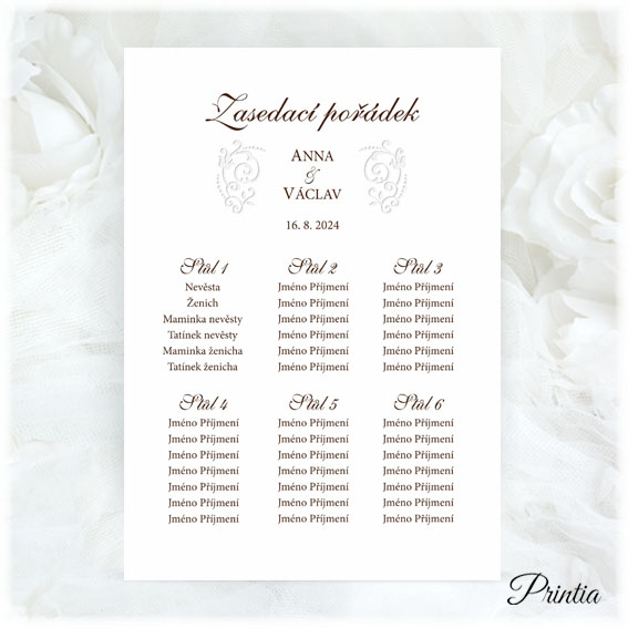Seating chart with embossed ornament