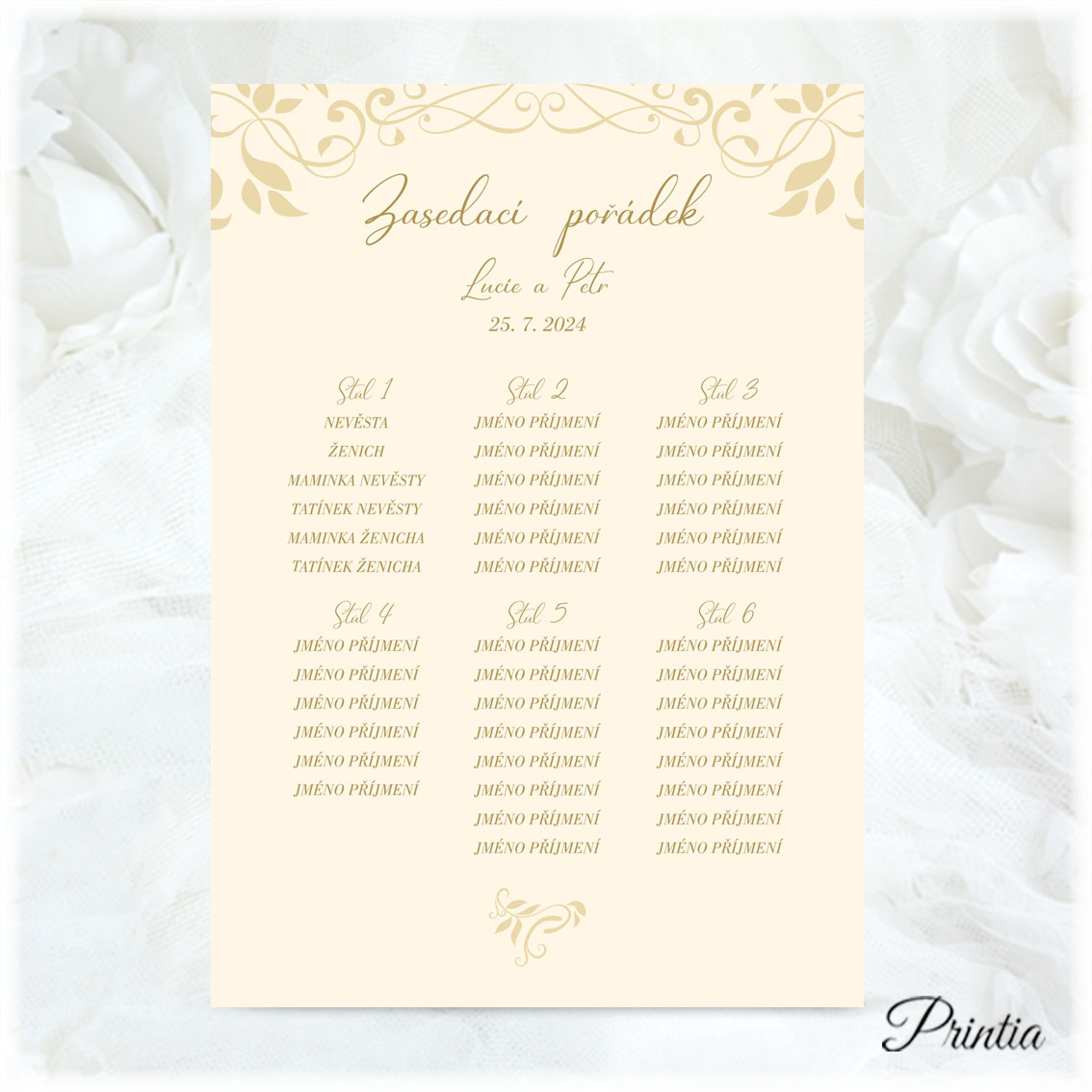 Cream wedding seating plan