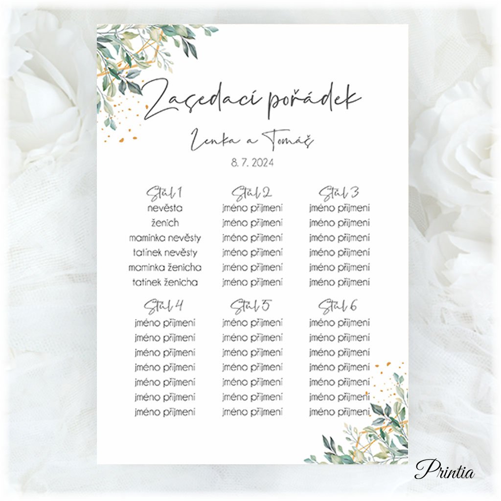 Wedding seating chart with plants