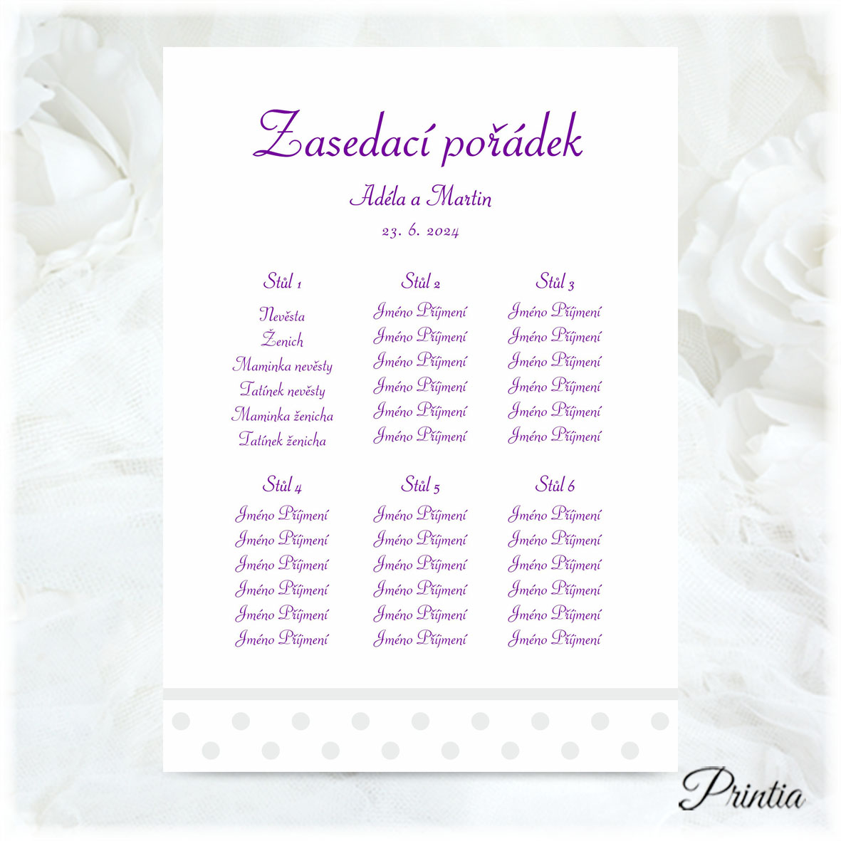 Wedding seating plan with polka dots