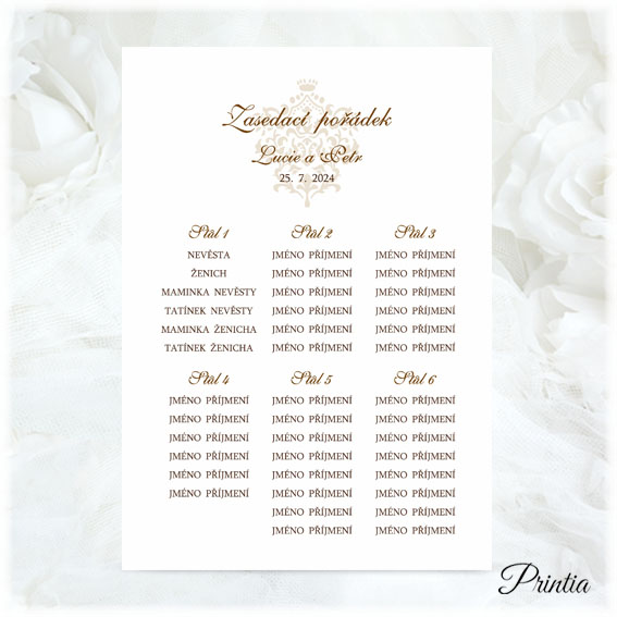 Wedding seating plan with ornament