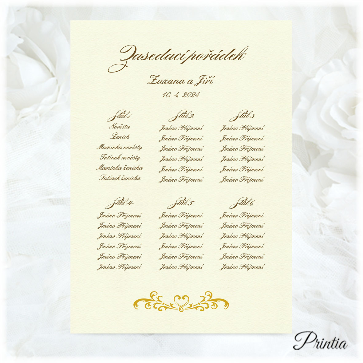 Cream wedding seating plan