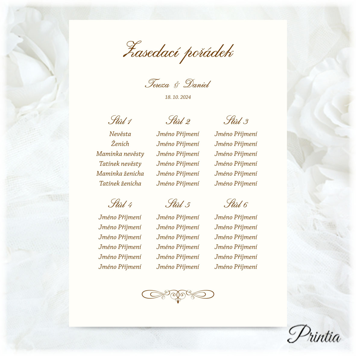 Wedding seating plan on cream paper