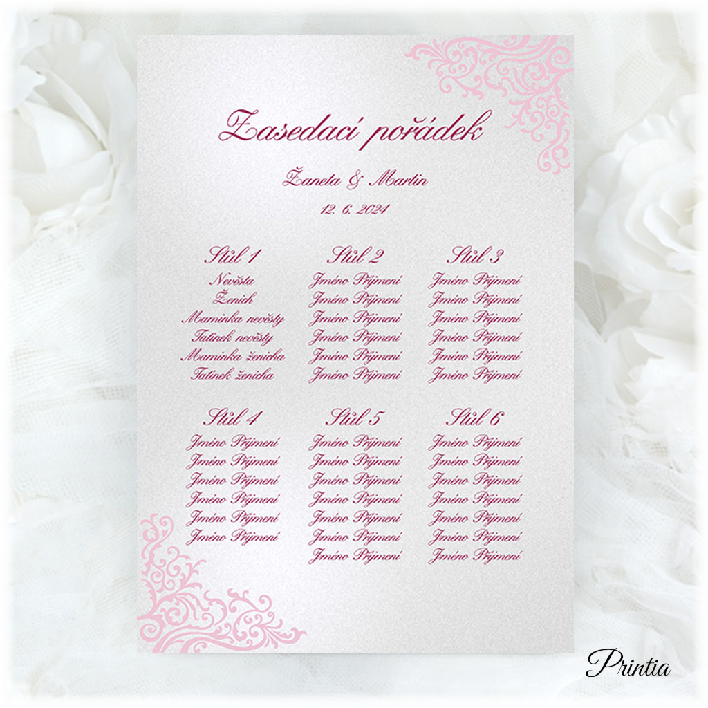 Wedding seating chart with ornament