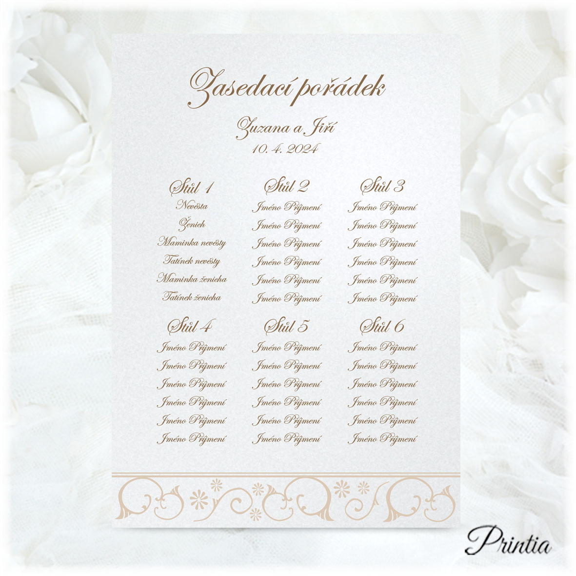Wedding seating plan on pearl paper