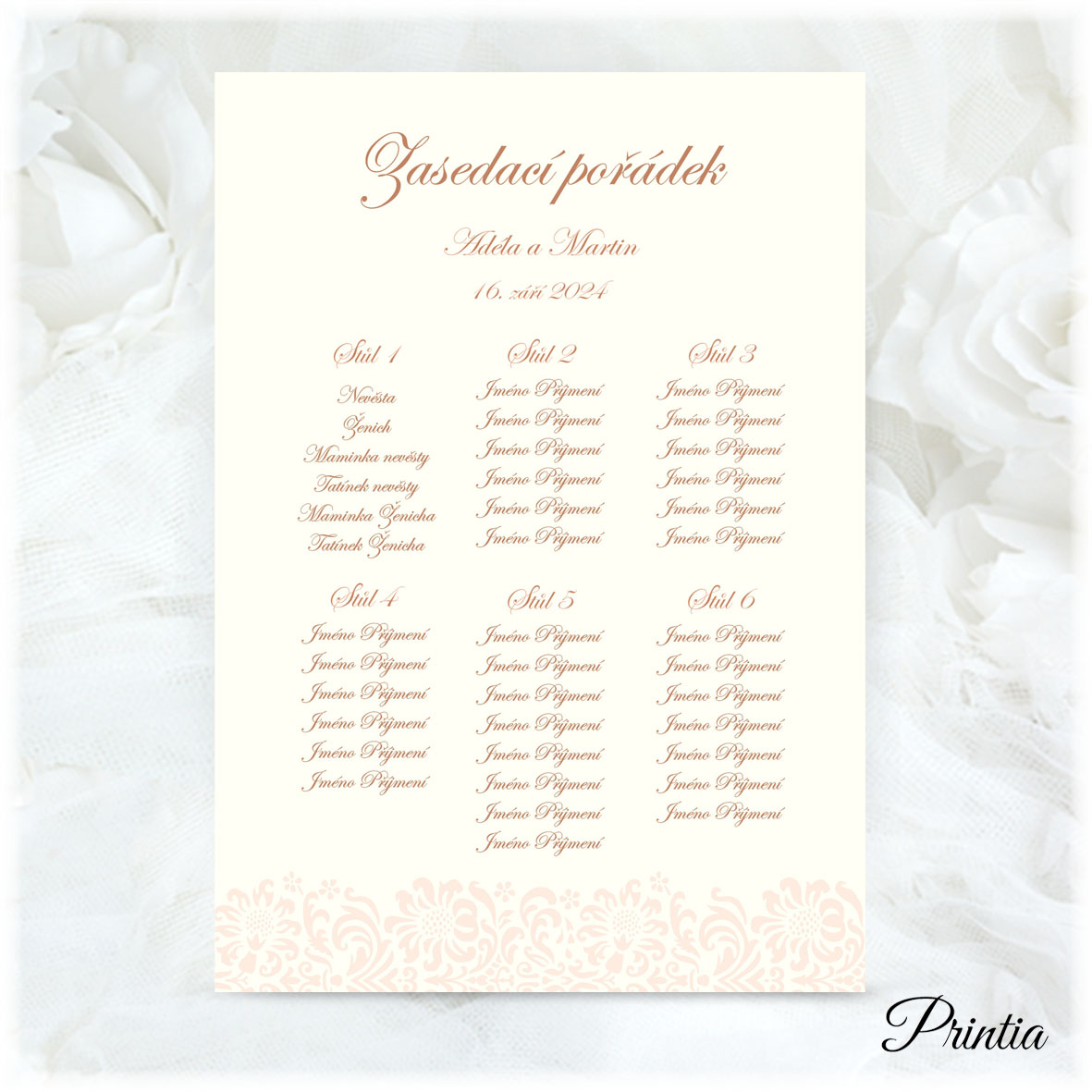 Apricot wedding seating plan