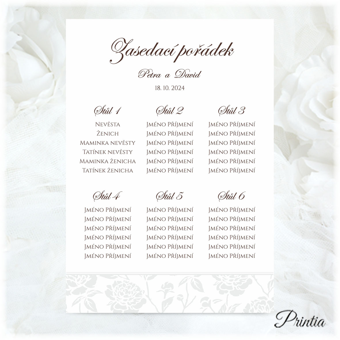 Seating plan with a floral pattern