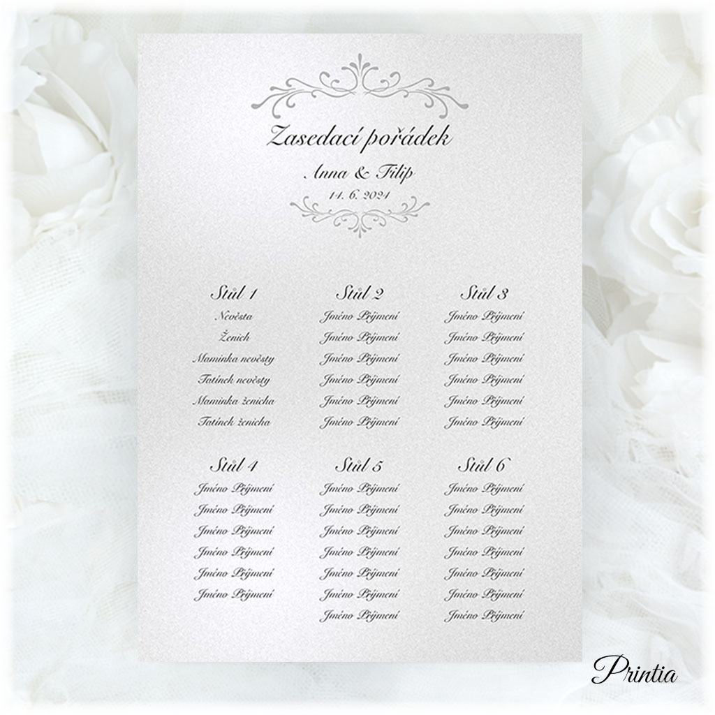 Wedding seating plan with ornament