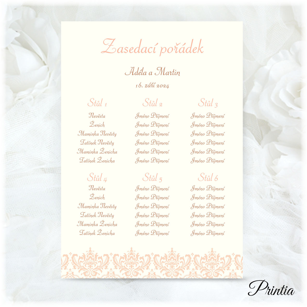 Apricot wedding seating plan