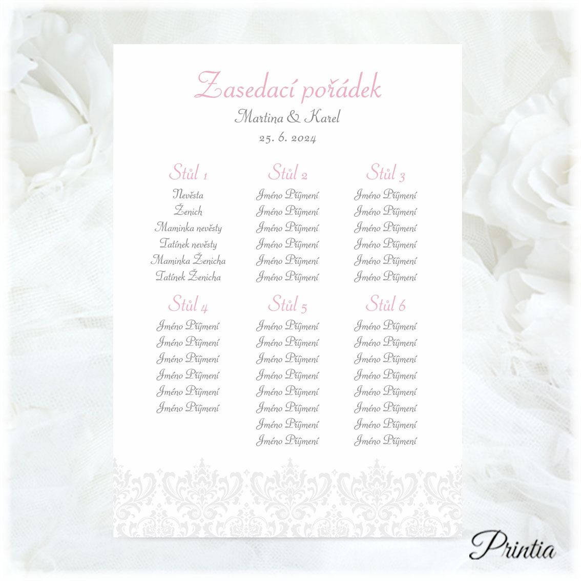 Wedding seating plan with chateau ornament