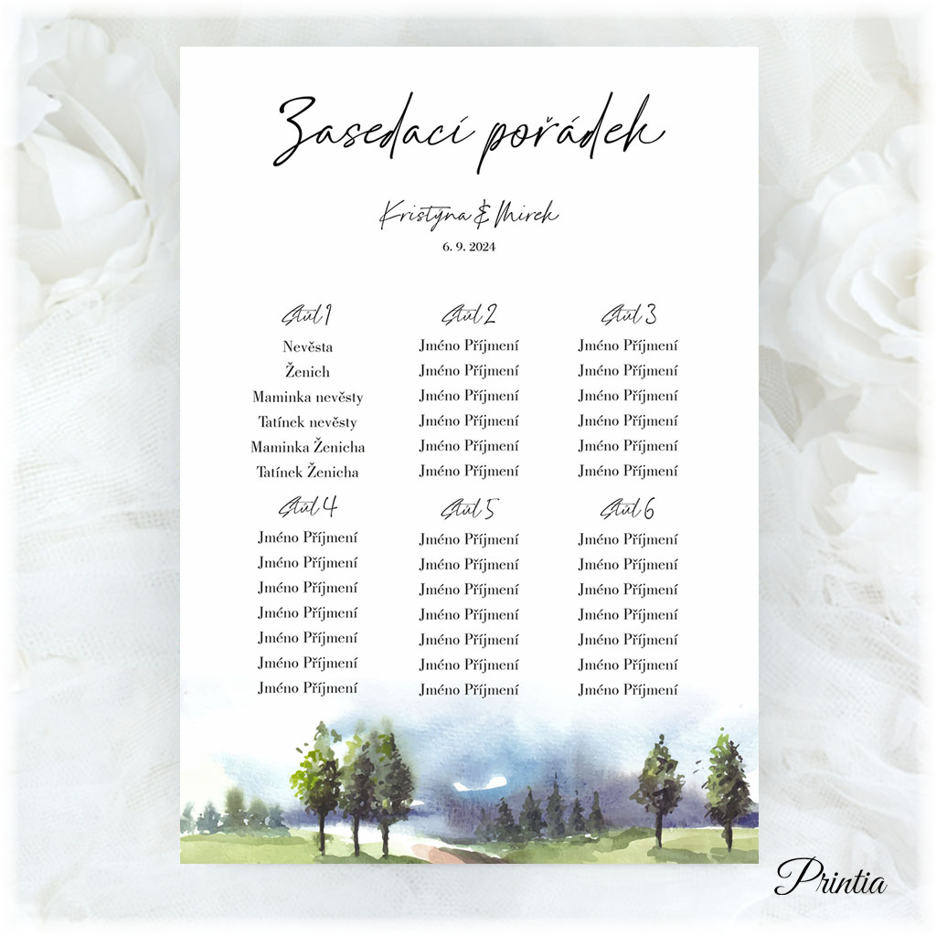 Wedding seating chart with trees