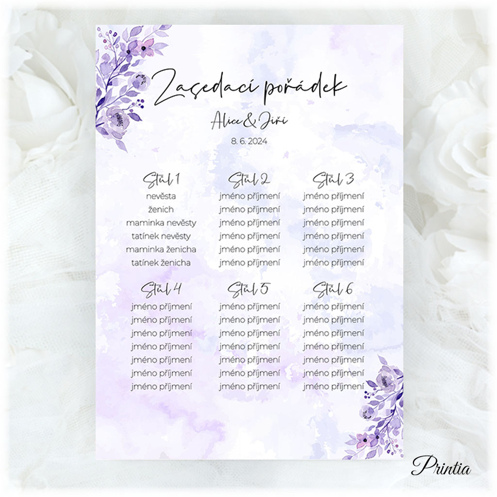 Purple wedding seating chart