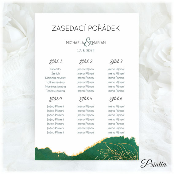 Emerald green wedding seating chart