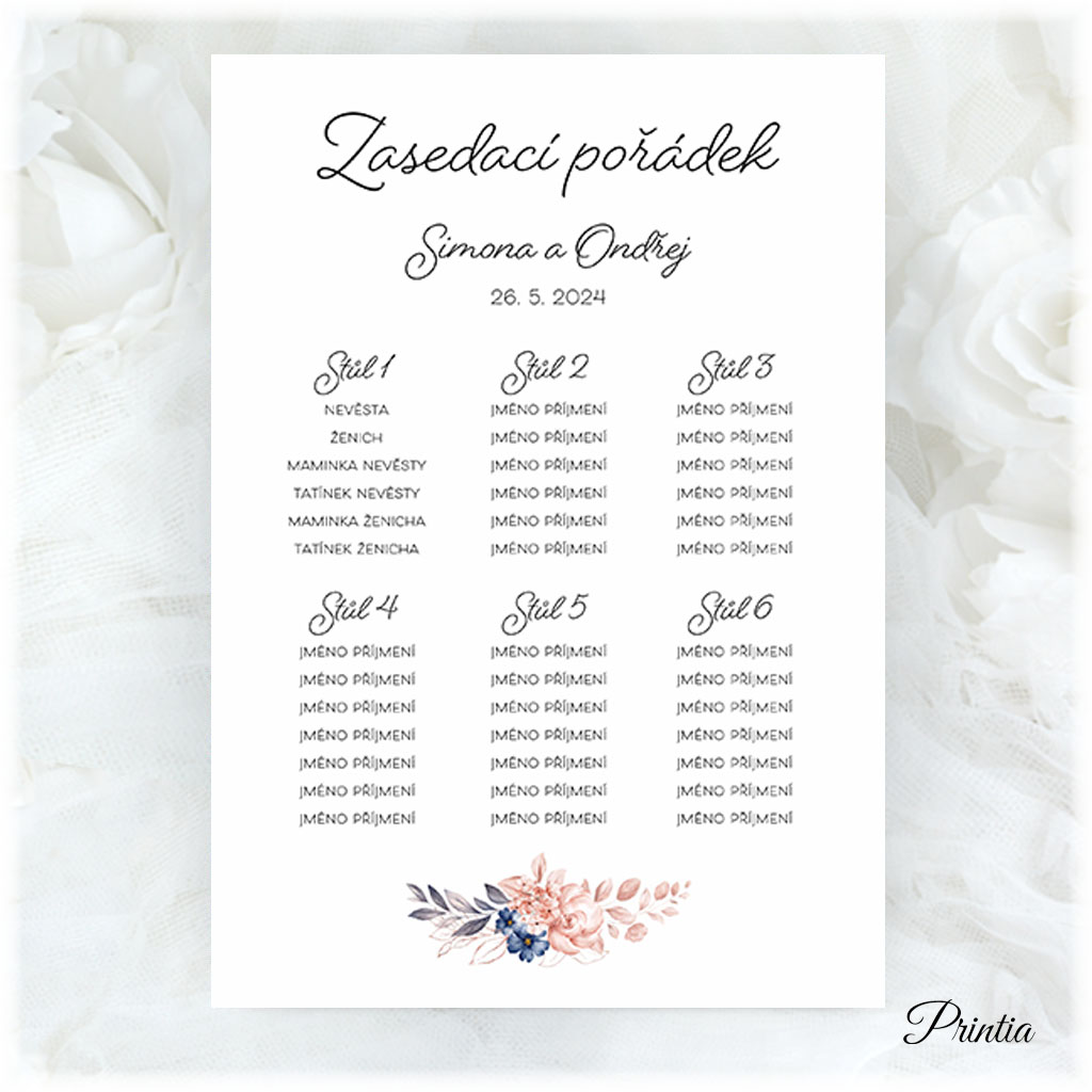 Wedding seating chart with flowers