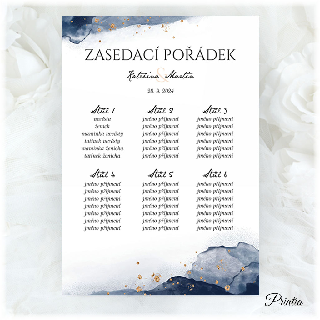 Blue watercolor seating chart