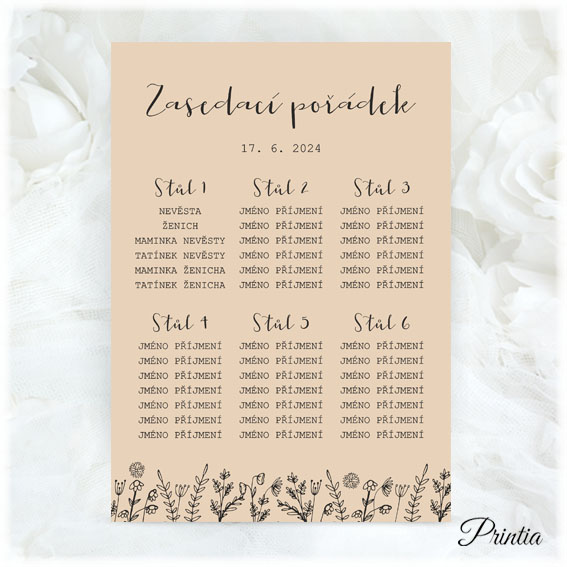 Seating plan with meadow flowers