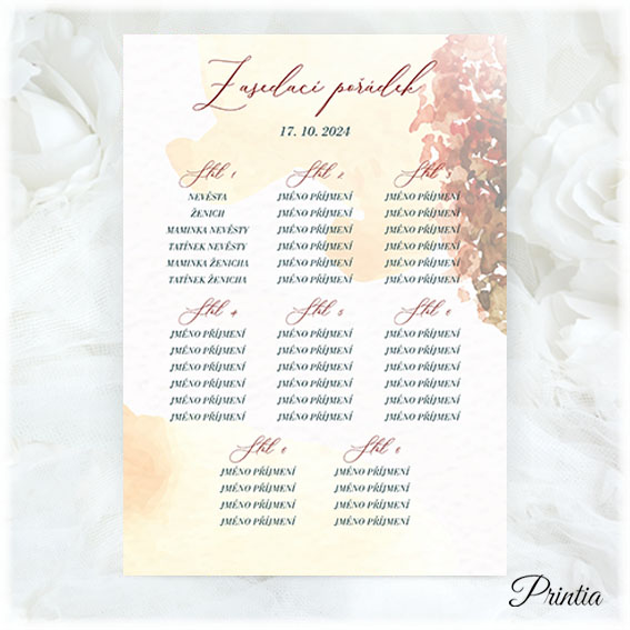 Wedding seating chart in autumn colors 